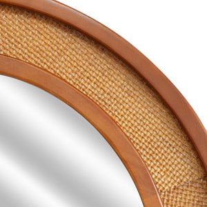 English Elm Black Walnut Rattan Round Wall Mirror Handwoven Wood Frame Farmhouse Entryway Accent W2203P530880