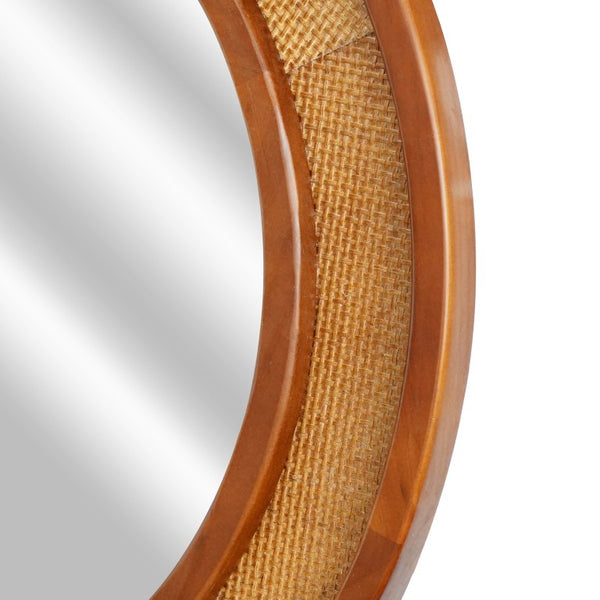 English Elm Black Walnut Rattan Round Wall Mirror Handwoven Wood Frame Farmhouse Entryway Accent W2203P530880