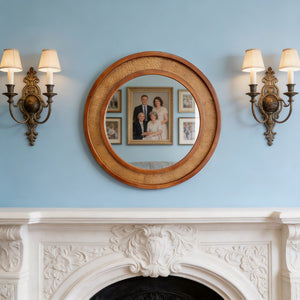 English Elm Black Walnut Rattan Round Wall Mirror Handwoven Wood Frame Farmhouse Entryway Accent W2203P530880
