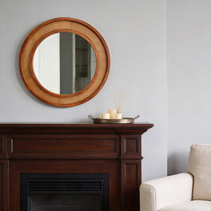 English Elm Black Walnut Rattan Round Wall Mirror Handwoven Wood Frame Farmhouse Entryway Accent W2203P530880