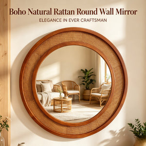 English Elm Black Walnut Rattan Round Wall Mirror Handwoven Wood Frame Farmhouse Entryway Accent W2203P530880