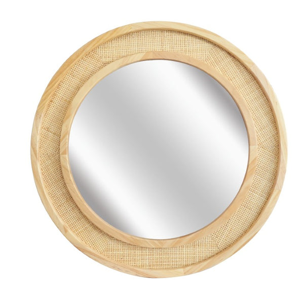 English Elm Natural Rattan Woven Round Wall Mirror 30 Inch Solid Wood Bohemian Farmhouse Accent W2203P530917