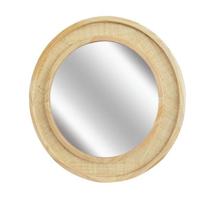 English Elm Natural Rattan Woven Round Wall Mirror 30 Inch Solid Wood Bohemian Farmhouse Accent W2203P530917