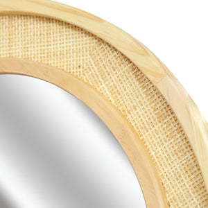 English Elm Natural Rattan Woven Round Wall Mirror 30 Inch Solid Wood Bohemian Farmhouse Accent W2203P530917