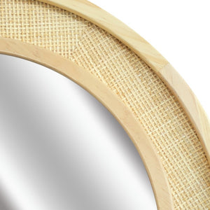 English Elm Natural Rattan Woven Round Wall Mirror 30 Inch Solid Wood Bohemian Farmhouse Accent W2203P530917