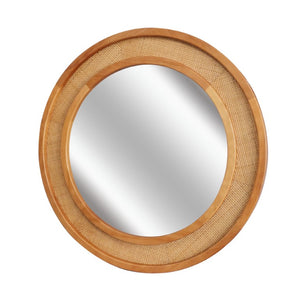 English Elm Natural Rattan Woven Round Wall Mirror Handcrafted Bohemian Accent for Entryway Bath Yellowish-Brown 30 inches W2203P530918