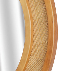 English Elm Natural Rattan Woven Round Wall Mirror Handcrafted Bohemian Accent for Entryway Bath Yellowish-Brown 30 inches W2203P530918