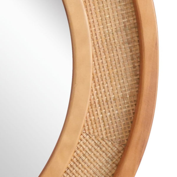 English Elm Natural Rattan Woven Round Wall Mirror Handcrafted Bohemian Accent for Entryway Bath Yellowish-Brown 30 inches W2203P530918