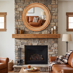 English Elm Natural Rattan Woven Round Wall Mirror Handcrafted Bohemian Accent for Entryway Bath Yellowish-Brown 30 inches W2203P530918