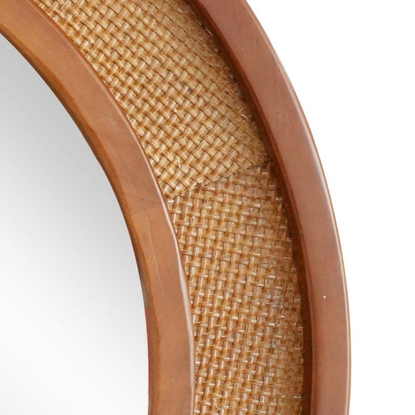 English Elm Black Walnut Rattan Woven Round Wall Mirror Solid Wood Farmhouse Entryway Accent W2203P530920