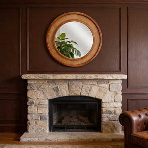 English Elm Black Walnut Rattan Woven Round Wall Mirror Solid Wood Farmhouse Entryway Accent W2203P530920