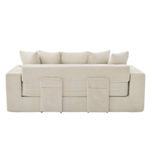 English Elm New Corduroy Convertible Floor Sofa with Cup Holders Side Pockets and Five Throw Pillows W2206P357003