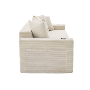 English Elm New Corduroy Convertible Floor Sofa with Cup Holders Side Pockets and Five Throw Pillows W2206P357003