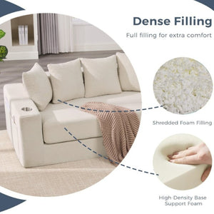 English Elm New Corduroy Convertible Floor Sofa with Cup Holders Side Pockets and Five Throw Pillows W2206P357003