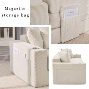 English Elm New Corduroy Convertible Floor Sofa with Cup Holders Side Pockets and Five Throw Pillows W2206P357003