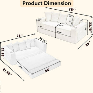 English Elm New Corduroy Convertible Floor Sofa with Cup Holders Side Pockets and Five Throw Pillows W2206P357003