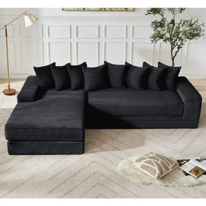 English Elm New Oversized Corduroy Sectional Sofa Converts to Floor Sleeper Bed with Eight Pillows W2206S00021