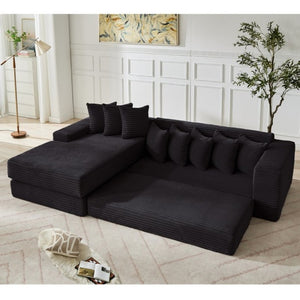 English Elm New Oversized Corduroy Sectional Sofa Converts to Floor Sleeper Bed with Eight Pillows W2206S00021
