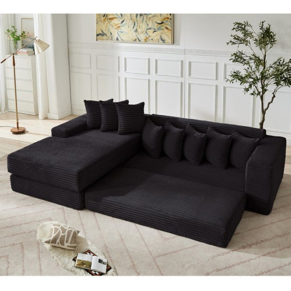English Elm New Oversized Corduroy Sectional Sofa Converts to Floor Sleeper Bed with Eight Pillows W2206S00021