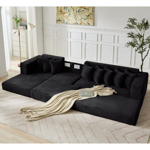 English Elm New Oversized Corduroy Sectional Sofa Converts to Floor Sleeper Bed with Eight Pillows W2206S00021