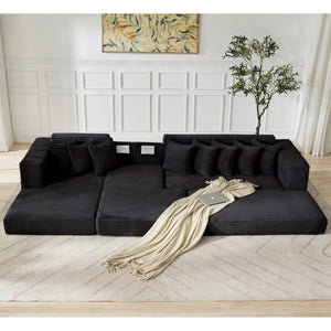 English Elm New Oversized Corduroy Sectional Sofa Converts to Floor Sleeper Bed with Eight Pillows W2206S00021
