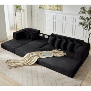 English Elm New Oversized Corduroy Sectional Sofa Converts to Floor Sleeper Bed with Eight Pillows W2206S00021
