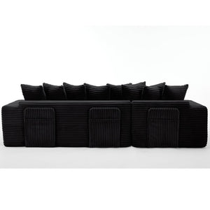 English Elm New Oversized Corduroy Sectional Sofa Converts to Floor Sleeper Bed with Eight Pillows W2206S00021