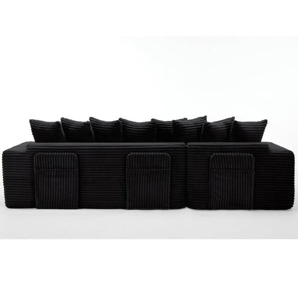 English Elm New Oversized Corduroy Sectional Sofa Converts to Floor Sleeper Bed with Eight Pillows W2206S00021