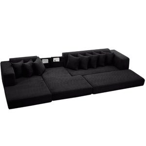English Elm New Oversized Corduroy Sectional Sofa Converts to Floor Sleeper Bed with Eight Pillows W2206S00021