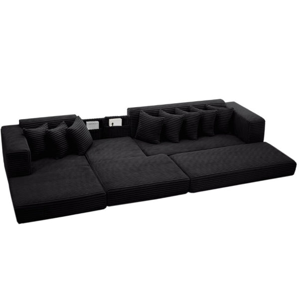 English Elm New Oversized Corduroy Sectional Sofa Converts to Floor Sleeper Bed with Eight Pillows W2206S00021