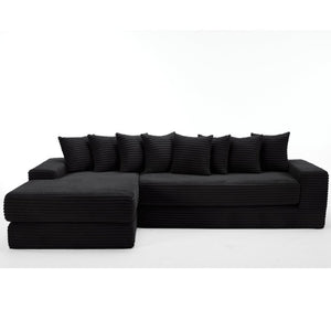 English Elm New Oversized Corduroy Sectional Sofa Converts to Floor Sleeper Bed with Eight Pillows W2206S00021