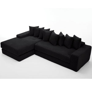 English Elm New Oversized Corduroy Sectional Sofa Converts to Floor Sleeper Bed with Eight Pillows W2206S00021