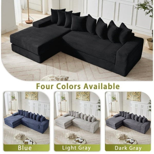 English Elm New Oversized Corduroy Sectional Sofa Converts to Floor Sleeper Bed with Eight Pillows W2206S00021