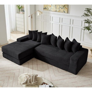 English Elm New Oversized Corduroy Sectional Sofa Converts to Floor Sleeper Bed with Eight Pillows W2206S00021