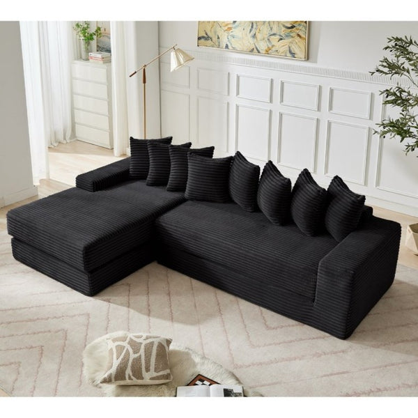 English Elm New Oversized Corduroy Sectional Sofa Converts to Floor Sleeper Bed with Eight Pillows W2206S00021