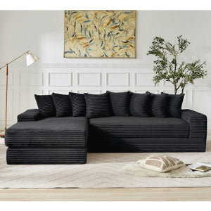 English Elm New Oversized Corduroy Sectional Sofa Converts to Floor Sleeper Bed with Eight Pillows W2206S00021