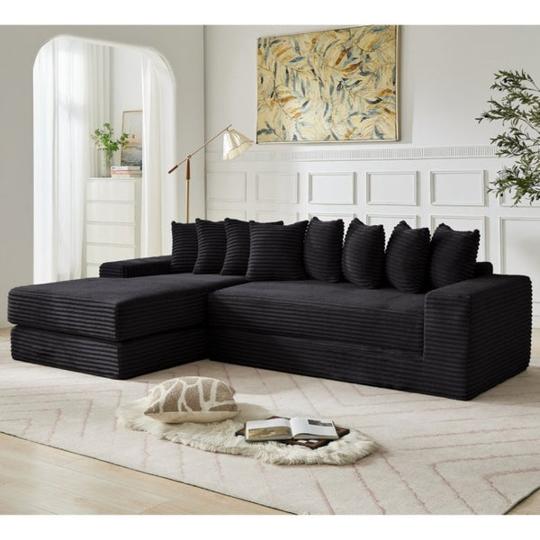 English Elm New Oversized Corduroy Sectional Sofa Converts to Floor Sleeper Bed with Eight Pillows W2206S00021