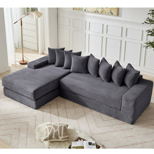 English Elm [new Arrived] Oversized Corduroy L-shape Sectional Converts to Floor Sleeper with Eight Pillows Dark Gray Left Facing W2206S00022