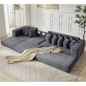 English Elm [new Arrived] Oversized Corduroy L-shape Sectional Converts to Floor Sleeper with Eight Pillows Dark Gray Left Facing W2206S00022