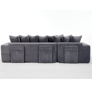 English Elm [new Arrived] Oversized Corduroy L-shape Sectional Converts to Floor Sleeper with Eight Pillows Dark Gray Left Facing W2206S00022