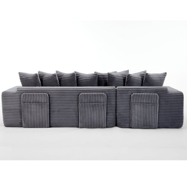 English Elm [new Arrived] Oversized Corduroy L-shape Sectional Converts to Floor Sleeper with Eight Pillows Dark Gray Left Facing W2206S00022