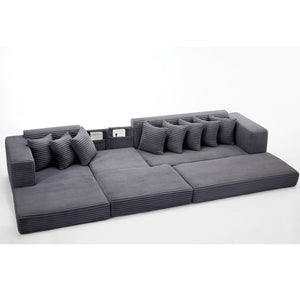 English Elm [new Arrived] Oversized Corduroy L-shape Sectional Converts to Floor Sleeper with Eight Pillows Dark Gray Left Facing W2206S00022
