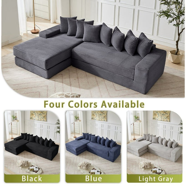 English Elm [new Arrived] Oversized Corduroy L-shape Sectional Converts to Floor Sleeper with Eight Pillows Dark Gray Left Facing W2206S00022