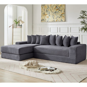 English Elm [new Arrived] Oversized Corduroy L-shape Sectional Converts to Floor Sleeper with Eight Pillows Dark Gray Left Facing W2206S00022