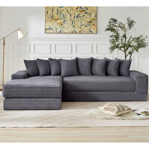 English Elm [new Arrived] Oversized Corduroy L-shape Sectional Converts to Floor Sleeper with Eight Pillows Dark Gray Left Facing W2206S00022
