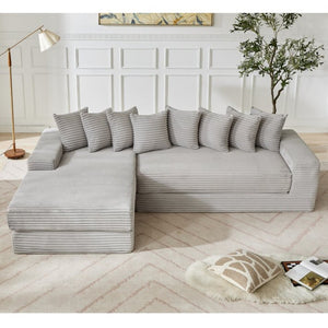 English Elm [new Arrived] Oversized Corduroy L-shape Sectional Converts to Floor Sleeper with Eight Pillows Light Gray Left Facing W2206S00023