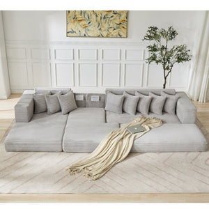 English Elm [new Arrived] Oversized Corduroy L-shape Sectional Converts to Floor Sleeper with Eight Pillows Light Gray Left Facing W2206S00023
