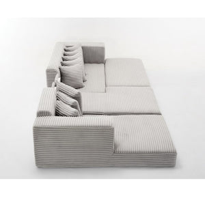 English Elm [new Arrived] Oversized Corduroy L-shape Sectional Converts to Floor Sleeper with Eight Pillows Light Gray Left Facing W2206S00023