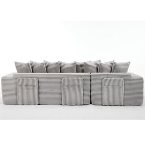 English Elm [new Arrived] Oversized Corduroy L-shape Sectional Converts to Floor Sleeper with Eight Pillows Light Gray Left Facing W2206S00023