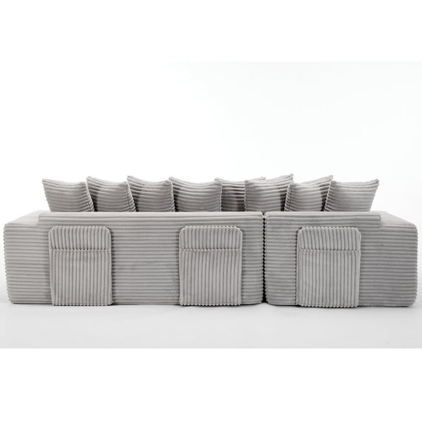 English Elm [new Arrived] Oversized Corduroy L-shape Sectional Converts to Floor Sleeper with Eight Pillows Light Gray Left Facing W2206S00023